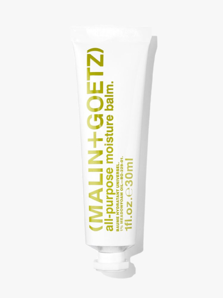 Malin + Goetz All-Purpose Moisture Balm white tube with green text on light gray background